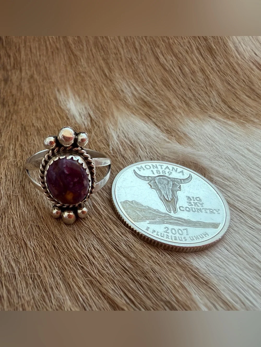 ❤️ Navajo Purple Spiny Oyster Sterling Silver Native American Size 7 Ring - Picture 9 of 15